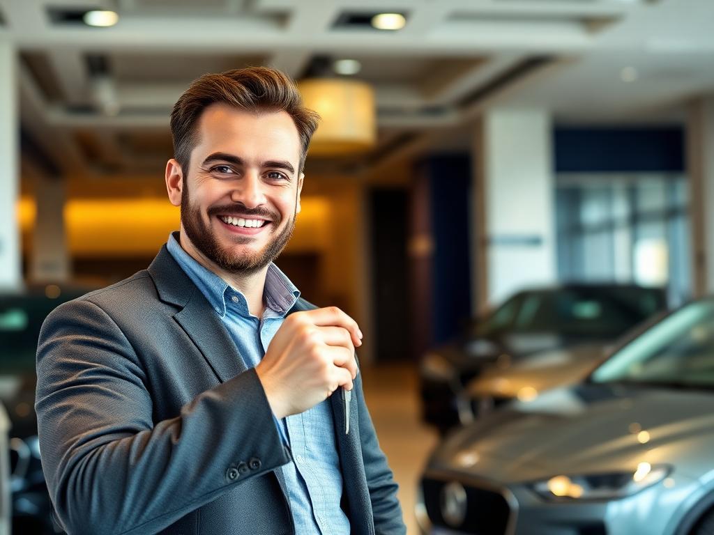 Cliente recebendo as chaves de um veículo financiado